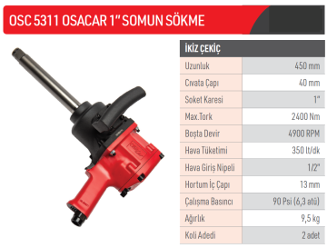 OSAKA Osacar OSC5311 - 1'' Havalı Somun Sökme Tabancası Makinası 2400 Nm