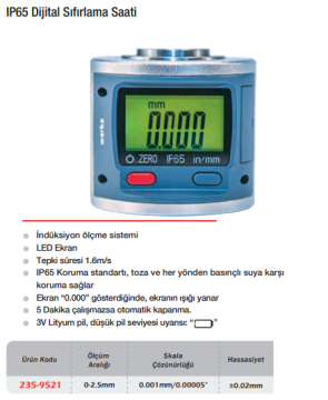 WERKA IP65 Dijital Sıfırlama Saati 0-2.5mm
