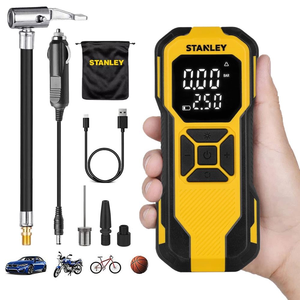 STANLEY SXIF0101 12V / Şarjlı Li-ion 150 PSI Dijital Göstergeli Akıllı Lastik Şişirme Pompası+Powerbank+SOS+Led Lamba