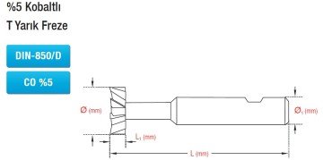 GERLİNGER %5 Kobaltlı T Yarık Frezeleri - DIN850 D