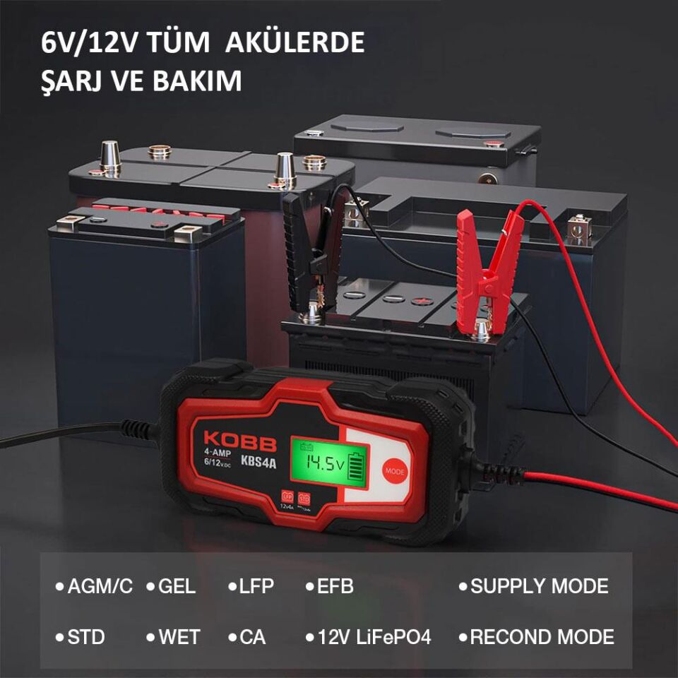 KOBB KBS4A 6/12V 120A Dijital Akü Şarj / Akü Bakım / Desülfatör ve Power Supply