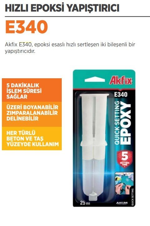 AKFİX E340 Hızlı Epoksi Yapıştırıcı 25 ML / 12 Adet