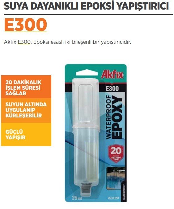 AKFİX E300 Suya Dayanıklı Epoksi Yapıştırıcı 25ml / 12 Adet