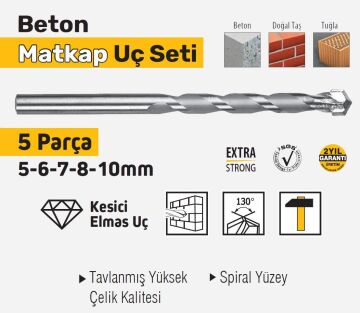 SGS1415 Beton Matkap Uç Seti 5 Parça