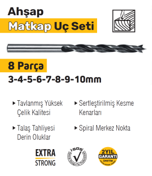 SGS1416 Ahşap Ağaç Mdf Matkap Uç Seti 8 Parça