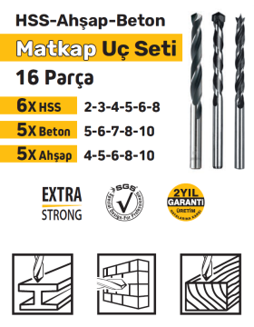 SGS1418 HSS Metal, Ahşap, Beton Matkap Uç Seti Takımı 16 Parça