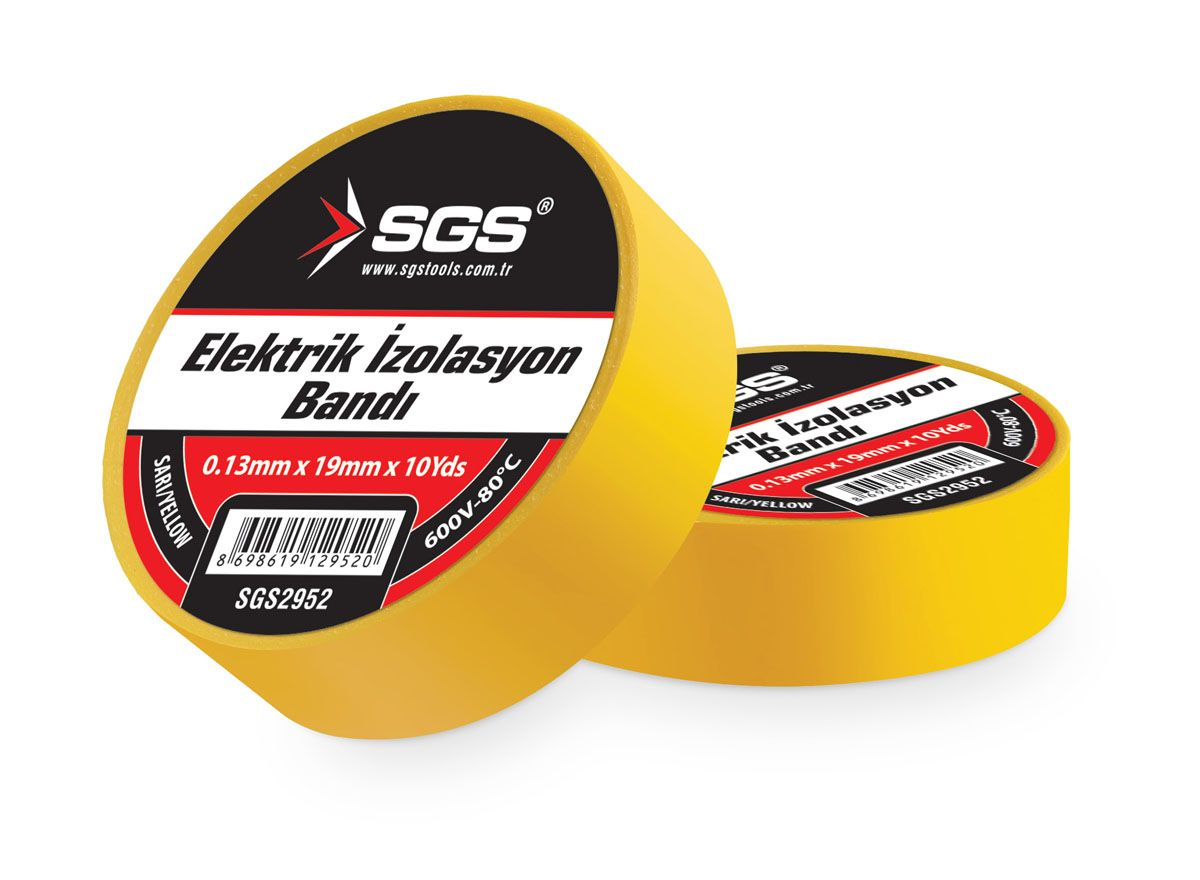SGS2952 - 19mm Sarı Elektrikçi İzolasyon Bandı - 10 ADET