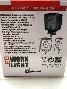 12/24 Volt 9 LED Kare Çalışma ve Aydınlatma Lambası  27 Watt