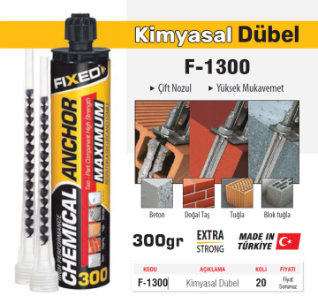 Fixed F1300 Kimyasal Dübel 300 Gram - 20 Adet - Koli Fiyatı