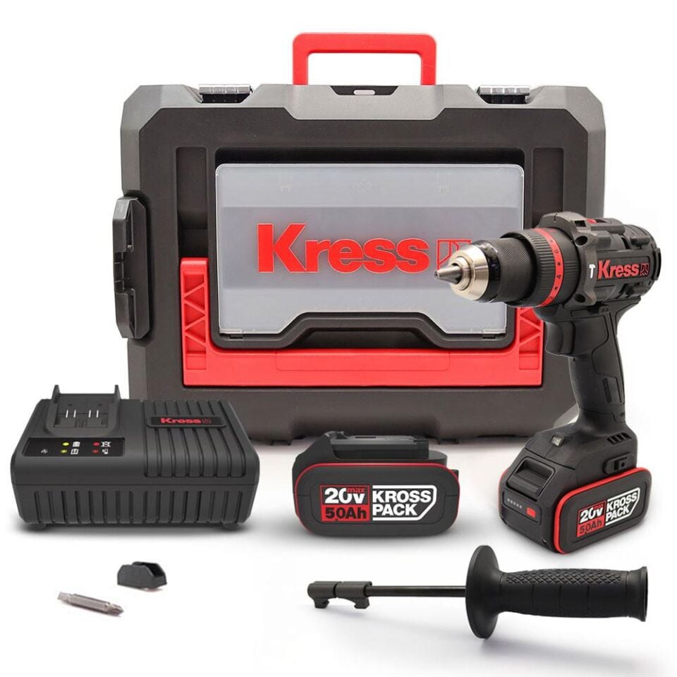 Kress KUC33.1 20Volt/5.0Ah Li-ion 95Nm Çift Akülü Kömürsüz Profesyonel Şarjlı Darbeli Matkap