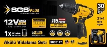SGS5147 - 12 Volt Akülü Vidalama Seti 1.5 Amper + 15 Parça Bits Uç Seti