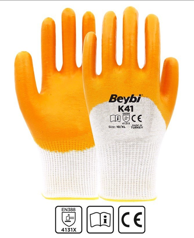 BEYBİ K41 Polyester Örme Nitril Eldiven 240 ÇİFT