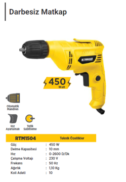 RTR MAX Darbesiz Matkap 450 Watt (0-2600 D/Dk)