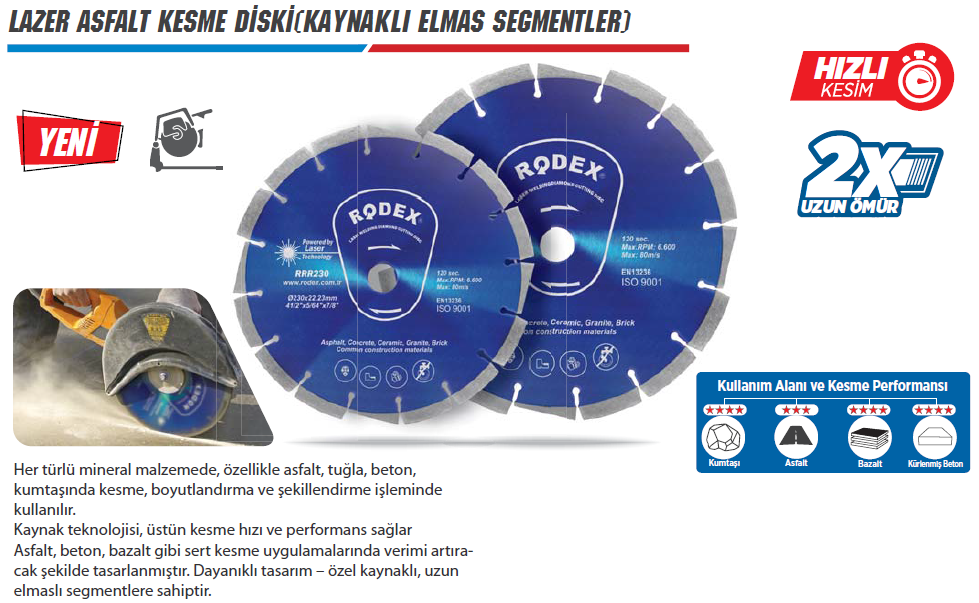 RODEX Lazer Asfalt Kesme Diski (Kaynaklı Elmas Segmentler)