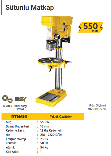 RTR MAX Sütunlu Matkap / 550 Watt