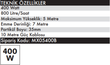 MAX EXTRA QSB-JH-400B Kirli Su Dalgıç Pompası 400 Watt