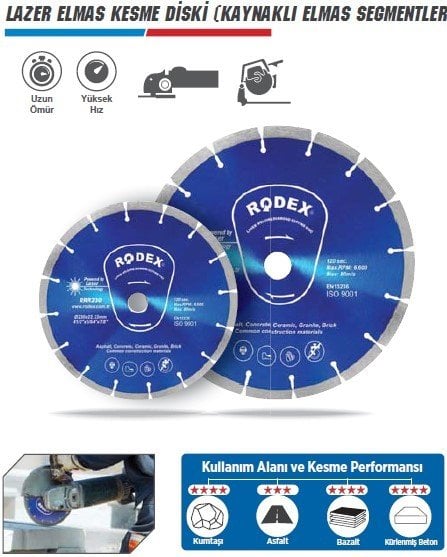RODEX Lazer Elmas Kesme Diski (Kaynaklı Elmas Segmentler)