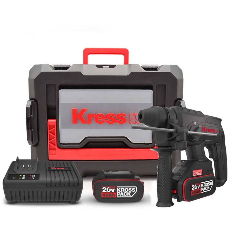 Kress KU390.4 20Volt 4.0Ah. 2.0J Li-ion Çift Akülü Şarjlı Kömürsüz Profesyonel SDS-Plus Pnömatik Kırıcı/Delici