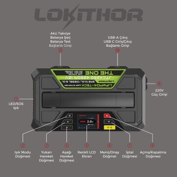 Lokithor JTC4250 12V/220V 4250Amp LiFePO4 Akıllı Akü Test + Akü Takviye + Akü Şarj Cihazı