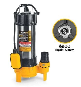 SGS5375 - 12 Metre 1.5 HP İnox Foseptik Dalgıç Pompa Parçalayıcı Öğütücü Bıçaklı 1100 Watt