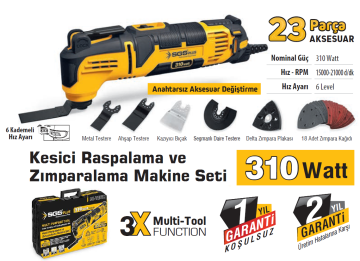 SGS5255 - 23 Parça Kesici Raspalama Zımparalama Makine Seti 310 Watt - Metal Ahşap Derz Kazıyıcı Kesici