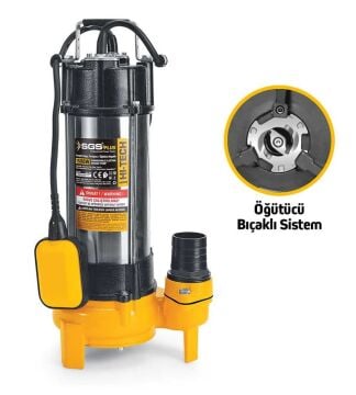 SGS5376 - 17 Metre 2 HP İnox Foseptik Dalgıç Pompa Parçalayıcı Öğütücü Bıçaklı 1500 Watt