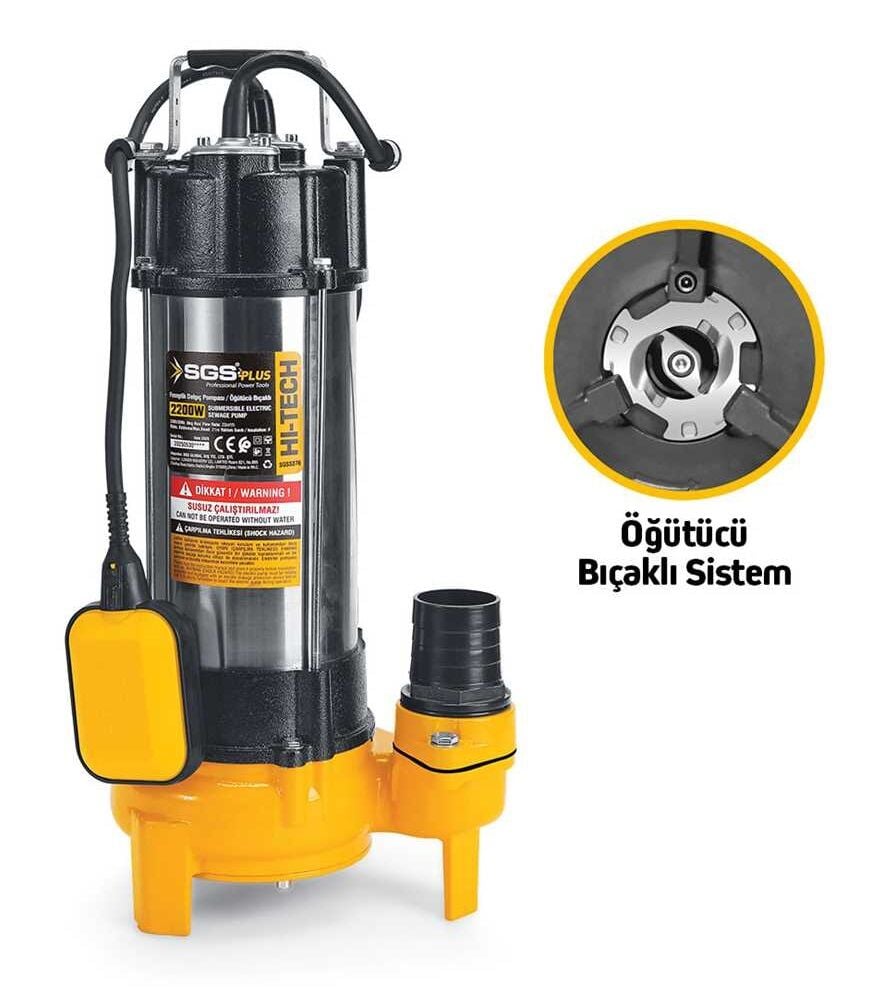 SGS5377 - 21 Metre 3 HP İnox Foseptik Dalgıç Pompa Parçalayıcı Öğütücü Bıçaklı 2200 Watt