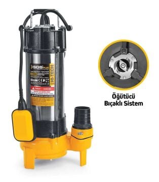 SGS5377 - 21 Metre 3 HP İnox Foseptik Dalgıç Pompa Parçalayıcı Öğütücü Bıçaklı 2200 Watt