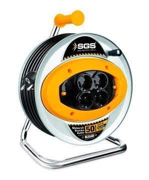SGS Makaralı Güçlü Metal Gövde Uzatma Kablo Dörtlü Priz 3 x 2.5 - 40 METRE