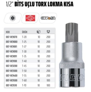 RİCO 1/2 Kısa Bits Uçlu Torx Lokma Ucu