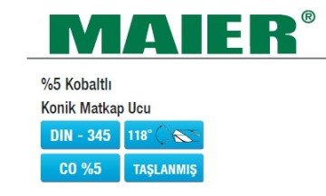 MAIER DIN 345 - %5 Kobaltlı Konik Saplı Taşlanmış Matkap Ucu