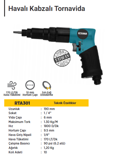 RTR MAX Havalı (Kabzalı) Tornavida / 1/4''