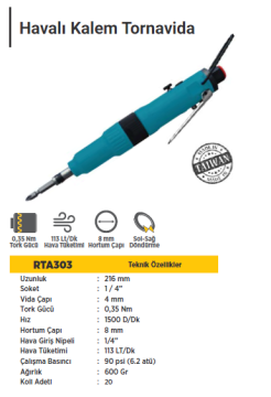RTR MAX Havalı (Kalem) Tornavida 1/4''