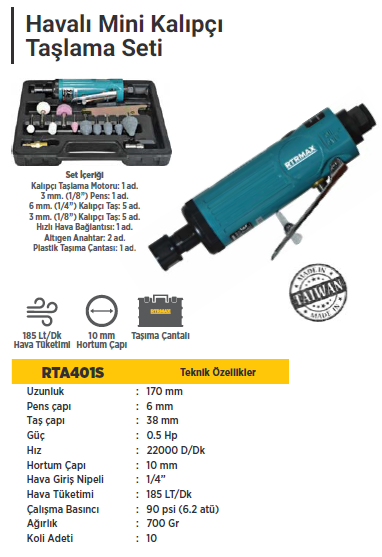 RTR MAX Havalı (Düz) Kalıpçı Taşlama Seti