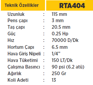 RTR MAX Havalı Kalıpçı Taşlama 1/4''