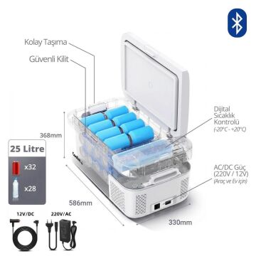 Coolist CLK25B 12/24Volt/ 220Volt 25 Litre Kompresörlü Bluetooth Bağlantılı Oto Buzdolabı