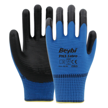 BEYBİ PN3 Zebra Polyester Örme Nitril Eldiven Mavi Siyah - 12 Çift