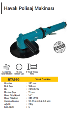 RTR MAX Havalı Polisaj 180 mm  1/4''