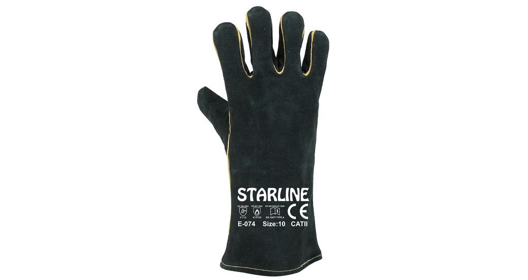 STARLİNE E-074 Hakiki Deri Yarma Eldiveni Siyah E-074 (Uzunluk 35 cm - 72 Çift)