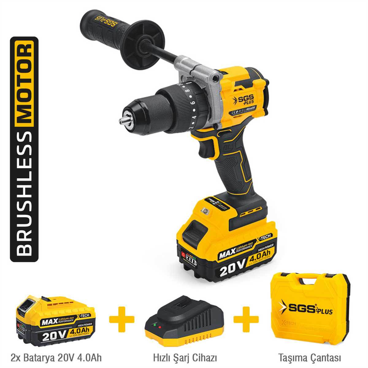 SGS5533 Akülü Darbeli Matkap Seti 20 Volt - 4 Amper - 130 Nm Tork (Kömürsüz Motor)