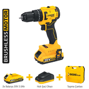 SGS5530 - 20 Volt 2 Amper 45 Nm Tork Akülü Şarjlı Darbeli Matkap Vidalama Seti Çift Akülü Kömürsüz Motor