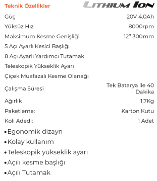 MAX EXTRA MX7000 - 20 Volt 4 Amper Akülü Tırpan Motoru Makinası