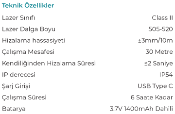 MAX EXTRA MXPFC011G1 - 30 Metre Yeşil Lazerli Hizalama 1 Dikey 1 Yatay