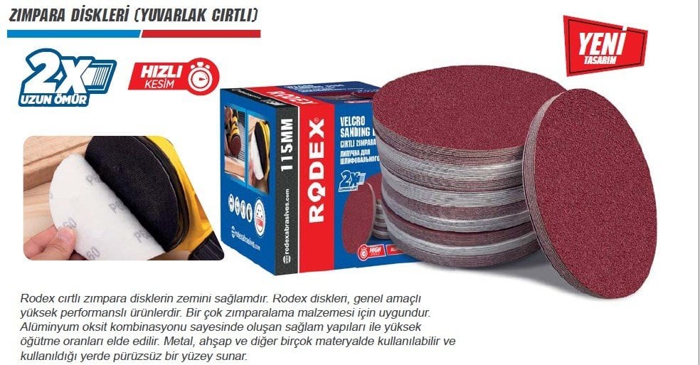RODEX Yuvarlak Deliksiz Cırtlı Zımpara - 100 ADET