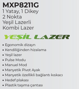 MAX EXTRA MXP8211G - Kombi Çizgi Nokta Yeşil Lazerli Hizalama Lazeri 1 Yatay 1 Dikey 2 Nokta