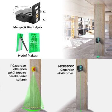 MAX EXTRA MXP8300G - 60 Metre Yeşil Lazerli Nokta Lazeri Şakül 3 Nokta 1 Alt 1 Üst 1 Orta