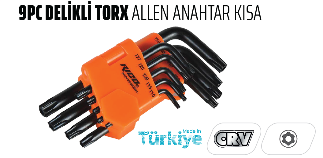 Rico 9 PC Delikli Torx Allen Anahtar Kısa (013-RC9997)