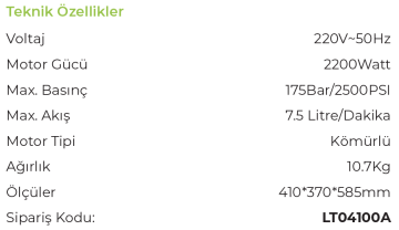 LUTİAN LT701-2200A - 170 BAR Elektrikli Yüksek Basınçlı Oto Araba Yıkama Makinası Kömürlü Motor