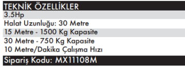 MAX EXTRA MX11110 - 220 Volt Elektrikli Pratik Yük Kaldırma Vinçi 750-1500 KG - 15-30 Metre Halat