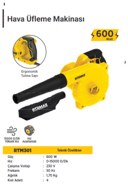 RTR Max Hava Üfleme Makinası (600 Watt)